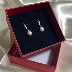 Pearls Earrings for Women Fake Silver Dangle Earring